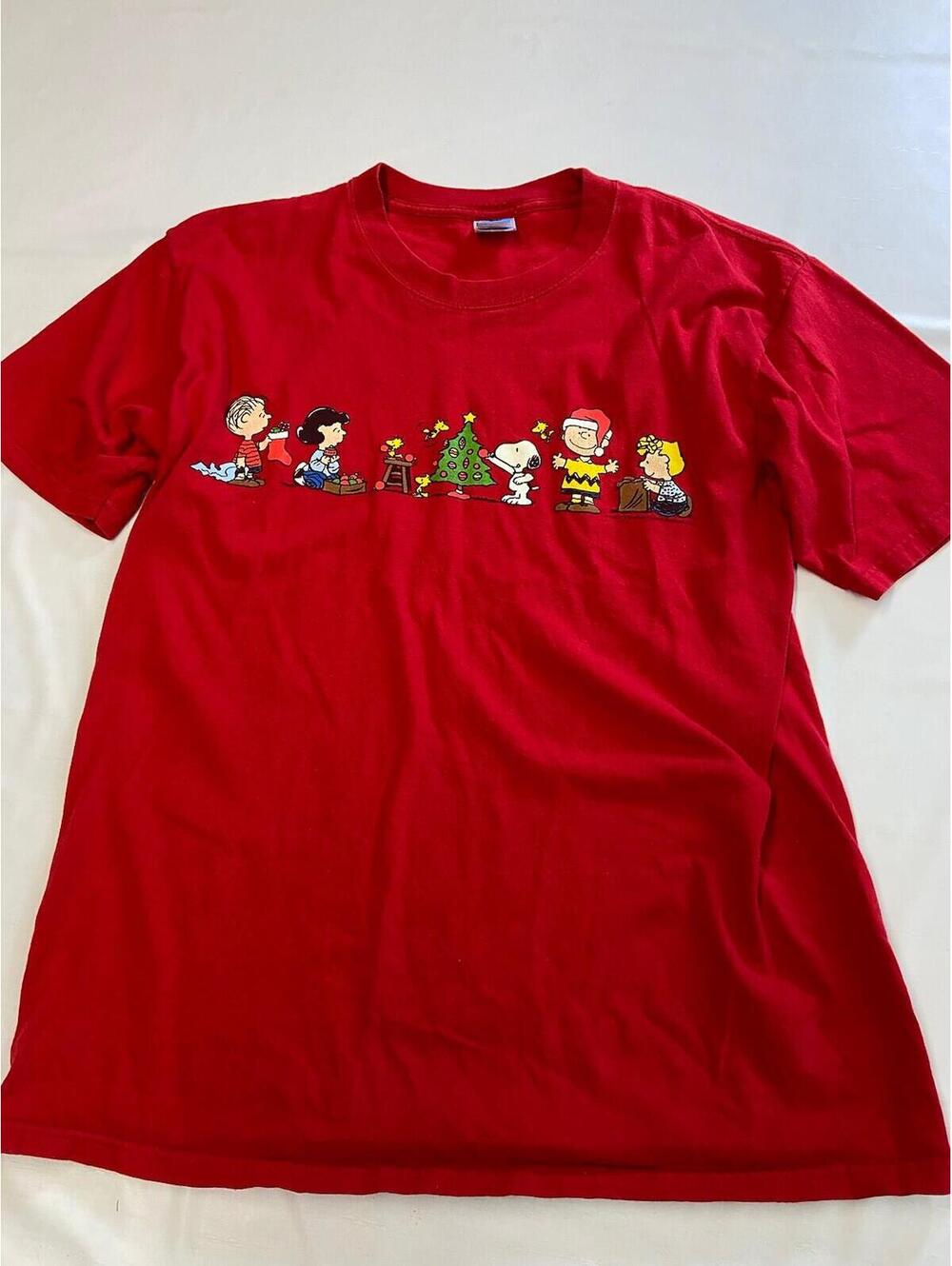 Mens PEANUTS Red Vintage Charlie Brown Christmas T Shirt Sz L